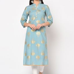 antaran Women Blue Floral Printed Cotton Kurta-image-95