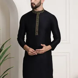 SOJANYA Men Black Woven Design Straight Kurta-image-42