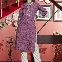 Sangria Ethnic Motifs Printed Mirror Work Pure Cotton Straight Kurta-picture-6