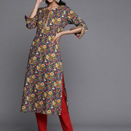 Varanga Women Floral Printed Indigo Cotton Kurta-12
