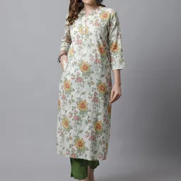 Pistaa Women Green & White Floral Printed Floral Kurta-30