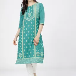 KETCH Women Teal Ethnic Motifs Printed Straight Kurta-49