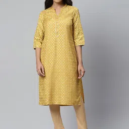 AURELIA Women Yellow Ethnic Motifs Printed Floral Handloom Kurta-picture-56