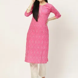 Maaesa Women Pink & White Bandhani Printed Cotton Kurta-35
