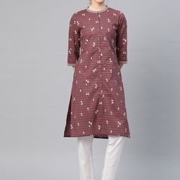 W Women Mauve & White Striped Pure Cotton Straight Kurta-picture-29