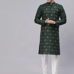 NEUDIS Men Ethnic Motifs Mirror Work Silk Kurta-picture-26