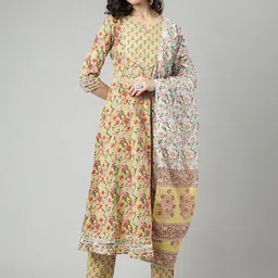 SAABHI Floral Printed Regular Pure Cotton Kurta with Trousers & Dupatta-18