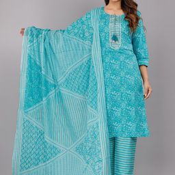HIGHLIGHT FASHION EXPORT Floral Printed Straight Mirror Work Kurta With Trousers & Dupatta-41
