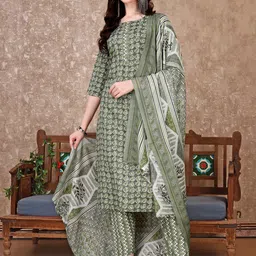 KALINI Floral Printed Straight Kurta With Trousers & Dupatta-image-43