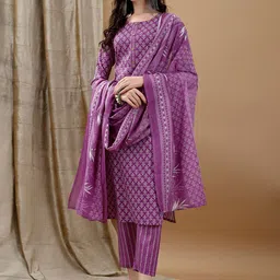 KALINI Women Ethnic Motifs Printed Regular Kurta with Trousers & With Dupatta-image-87