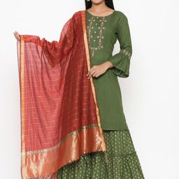 RANGMAYEE Women Floral Embroidered Regular Thread Work Kurta with Sharara & With Dupatta-15