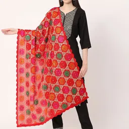 Moda Chales Geometric Embroidered Phulkari Dupatta-picture-17