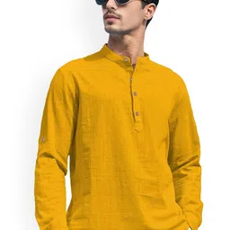 univibe Band Collar Roll-Up Sleeves Pure Cotton Slim Fit Straight Short Kurta-image-39