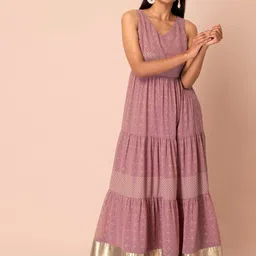 Rang by Indya Women Pink Printed Tiered Maxi Anarkali Kurta-picture-49