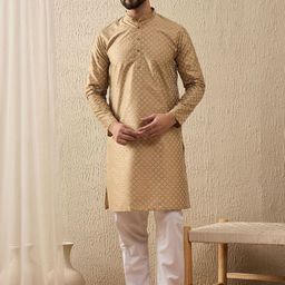 Anouk Beige Floral Printed Mandarin Collar Long Sleeves Straight Kurta-image-12