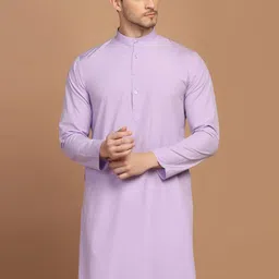 TAHVO Long Sleeves Mandarin Collar Cotton Thread Work Kurta-image-89