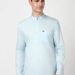 Peter England Mandarin Collar Long Sleeves Pure Cotton Straight Kurta-image-99