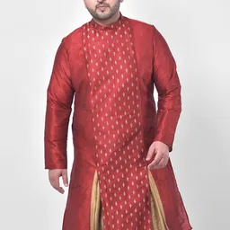 DEYANN PLUS Men Plus Size Red & Gold-Toned Kurta-3