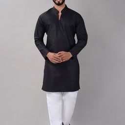VILLAIN Mandarin Collar Long Sleeve Cotton Straight Kurtas-image-37