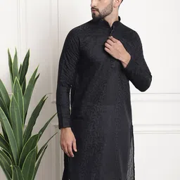 SOJANYA Woven Design Mandarin Collar Thread Work Kurta-picture-4