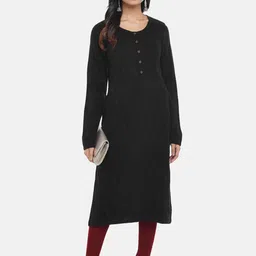 RANGMANCH BY PANTALOONS Women Black Thread Work Acrylic Kurta-image-38
