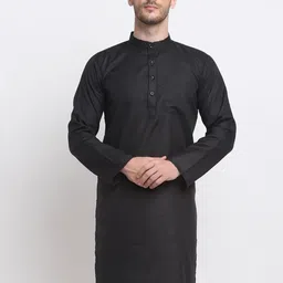 Benstoke Men Black Solid Cotton Kurta-image-34