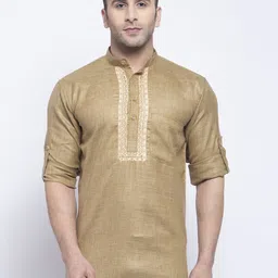 KLOTTHE Men Khaki Solid Straight Kurta-image-66
