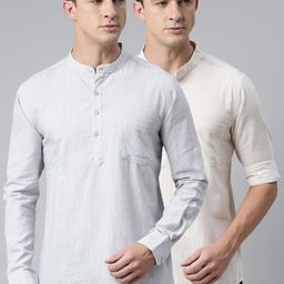 Kryptic Men Khaki Thread Work Kurta-picture-47