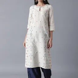W Women White Geometric Printed Thread Work Kurta-picture-24