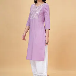 YU by Pantaloons Floral Yoke Design Notch Neck Thread Work Pure Cotton Straight Kurta-45