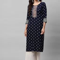 JAFFRY  EMBROIDERY Floral Printed Three-Quarter Sleeves Straight Kurta-45