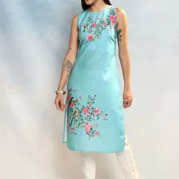 Vishudh Women Floral Printed Boat Neck Sleveeless Straight Kurta-image-97