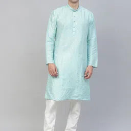 MANQ Men Sea Green Ethnic Motifs Printed Kurta-image-71