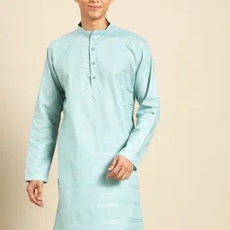 MANQ Striped Mandarin Collar Pure Cotton Straight Kurta-picture-45