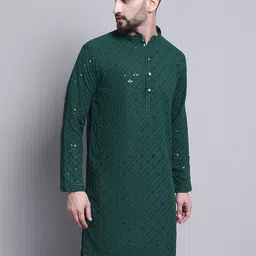 SOJANYA Embellished Mandarin Collar Sequinned Pure Cotton Kurta-picture-12