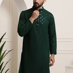SOJANYA Embellished Pure Cotton Mandarin Collar Straight Kurta-picture-19