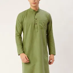 Jompers Men Green Solid Cotton Kurta-image-87