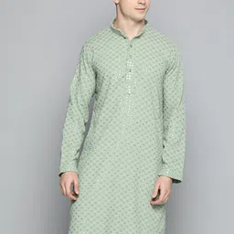 Jompers Embroidered Mandarin Collar Chikankari Pure Cotton Kurta-image-81