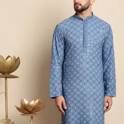 Anouk Embellished Mandarin Collar Sequins Detail Cotton Straight Kurta-picture-45