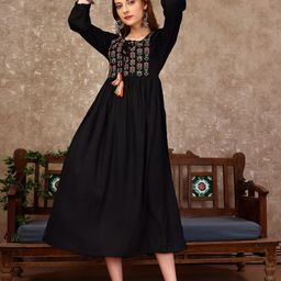 KALINI Round Neck Ethnic Motifs Thread Work Kurta-picture-18