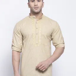KLOTTHE Men Beige Thread Work Kurta-picture-11