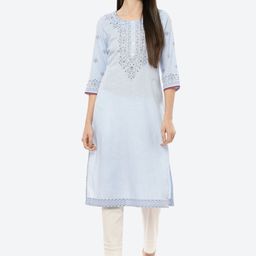 Rangriti Blue Ethnic Motifs Yoke Design Kurta-38