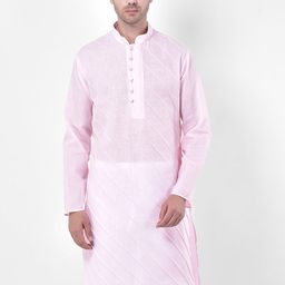SG LEMAN Men Pink Cotton Kurta-12