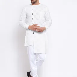 KLOTTHE Men White Ethnic Motifs Thread Work Kurta-image-23