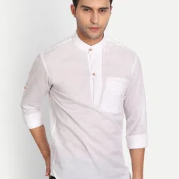 Vida Loca Mandarin Collar Roll-Up Sleeves Cotton Kurta-picture-16