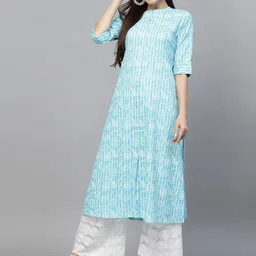 Stylum Band Collar Floral Printed Straight Cotton Kurta-image-58