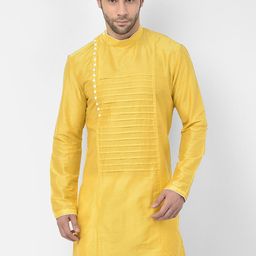 DEYANN Men Yellow Cotton Kurta-image-40