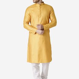 TABARD Men Yellow Woven Design Jacquard Kurta-16