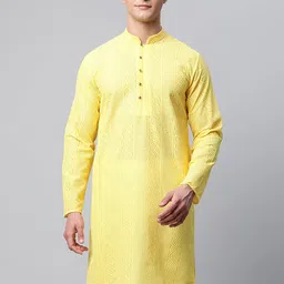 Jompers Men Yellow Embroidered Work Kurta-picture-4