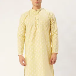 Jompers Men Yellow Thread Work Kurta-image-38